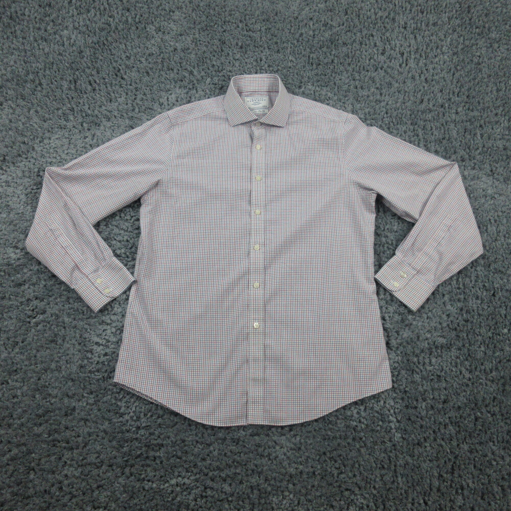 Charles Tyrwhitt Shirt Mens 16 - 35 Blue Red White Window Plaid Slim Button Up